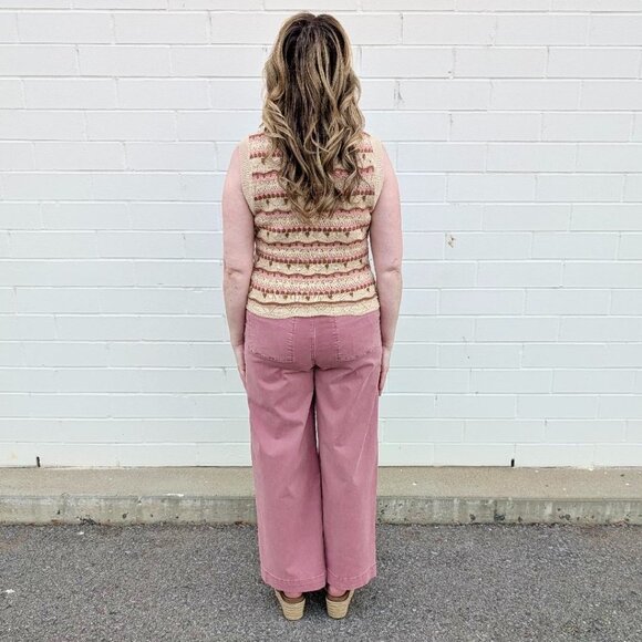 Women's Crochet Stripe Sleeveless Sweater Polagram Size Large - Picture 2 of 2